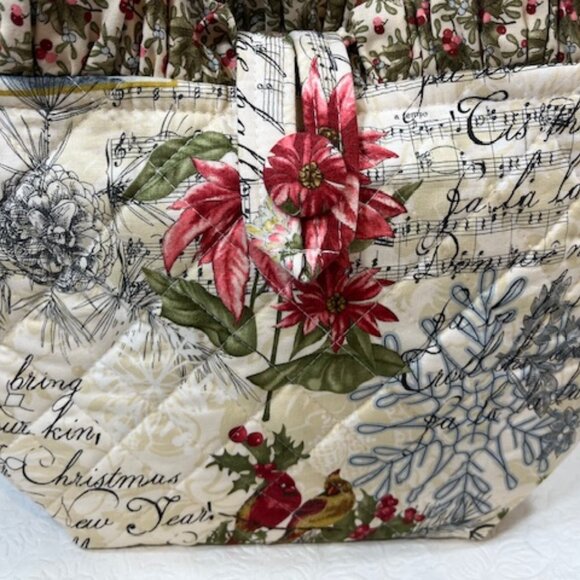 Handmade Christmas Fabric Button Closure Cotton Tote Handbag w/Eyeglass Case NEW - Picture 7 of 10
